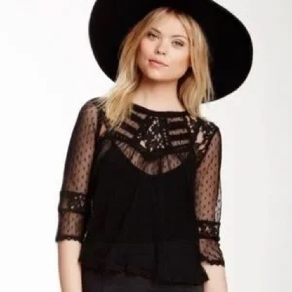 Express Black crochet Lace yoke 3/4 lace sleeves Top small